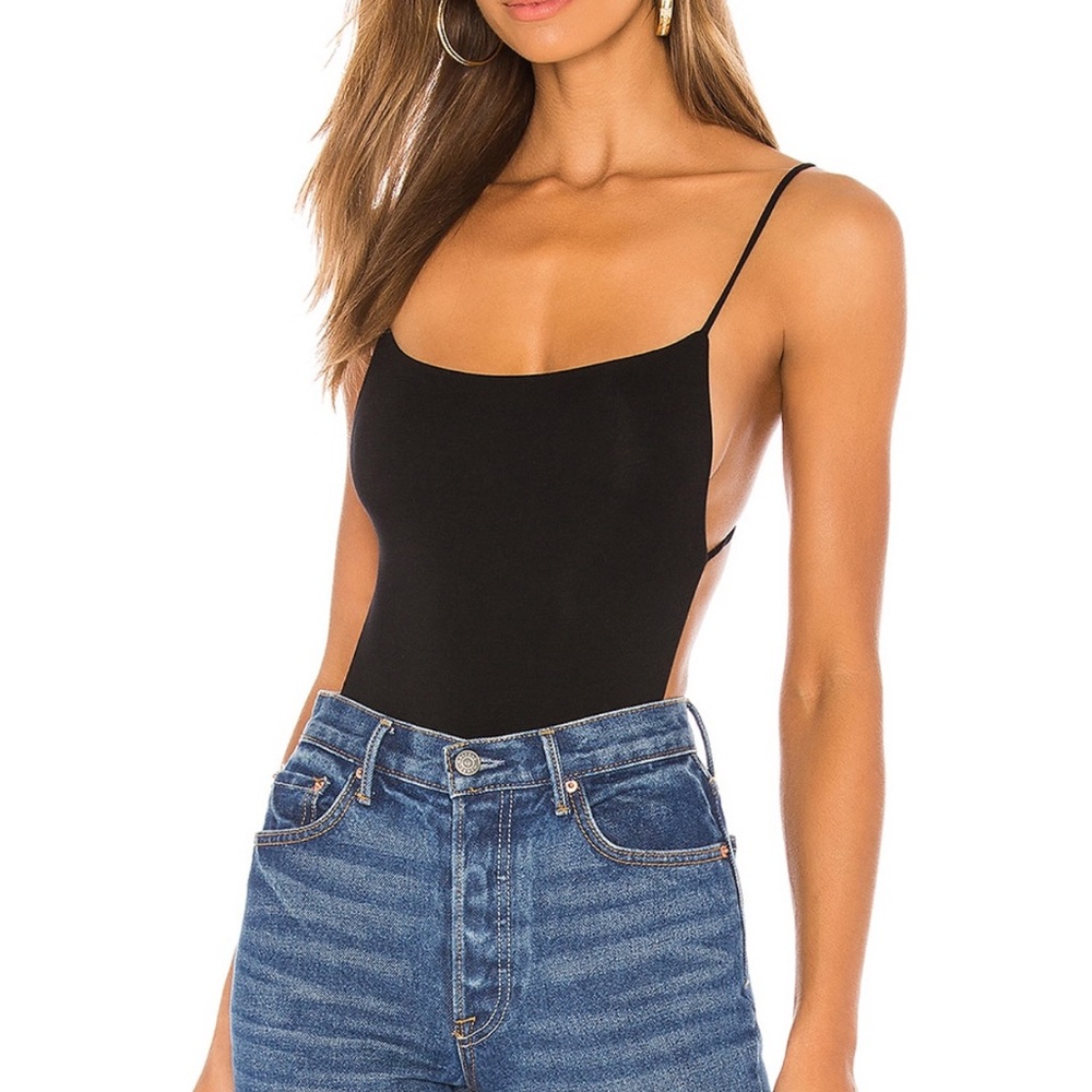 Indah solid string back bodysuit in black nwt sold out on revolve
